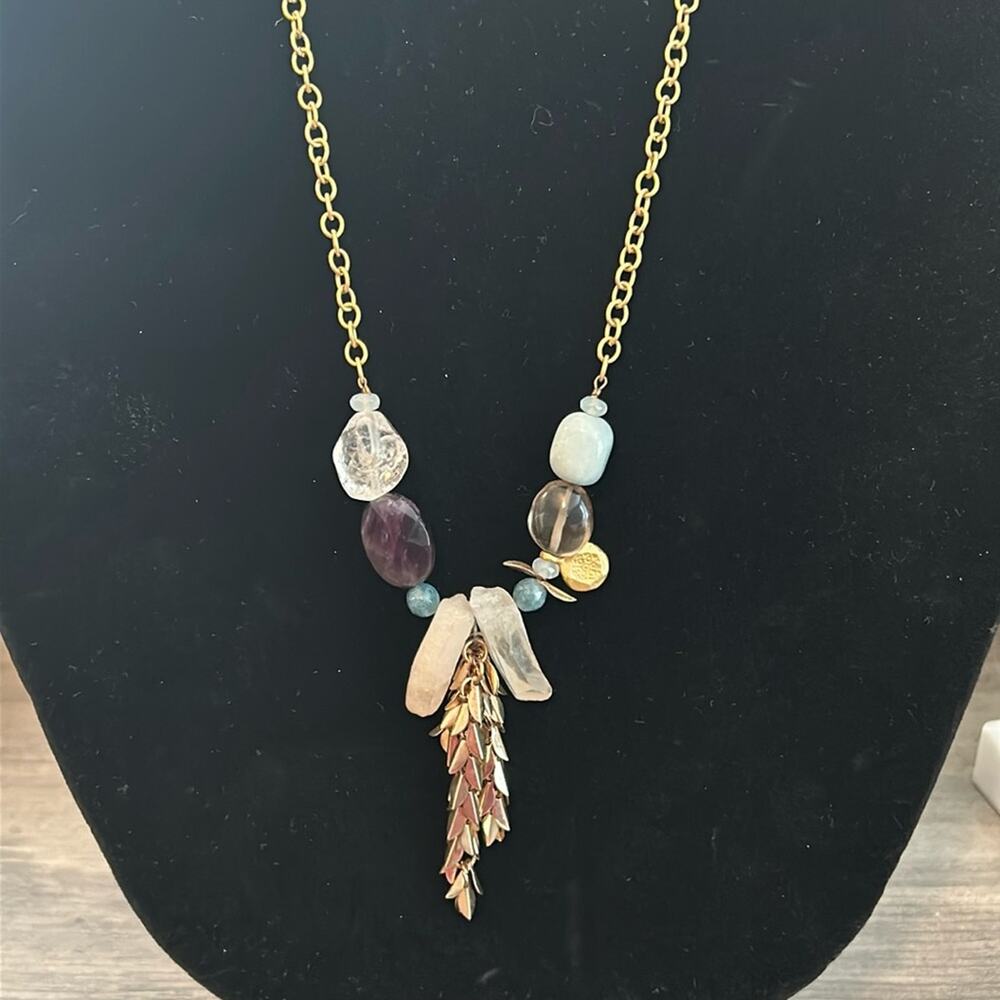 Miguel Tinajero Long Chain Necklace gold tone Crystal #57 Mexico